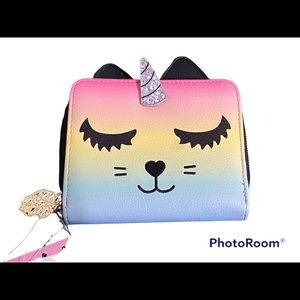 NWT•Betsey Johnson Rainbow UniCat zip wallet